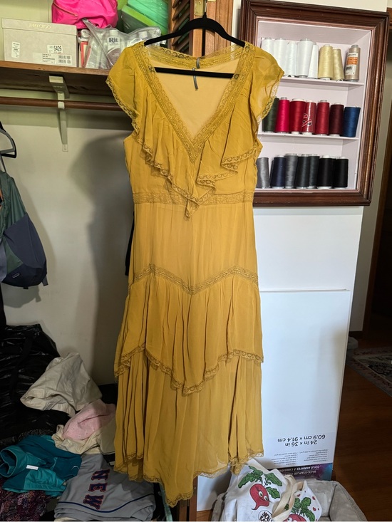 Anthropologie Dresses & Skirts - Anthropologie Mustard Yellow Maxi Dress with Ruffle V-Neck
